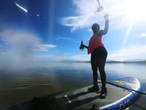 Ama Boamah’s first time out in the field in the Great Salt Lake in Utah collecting samples for microbial isolations